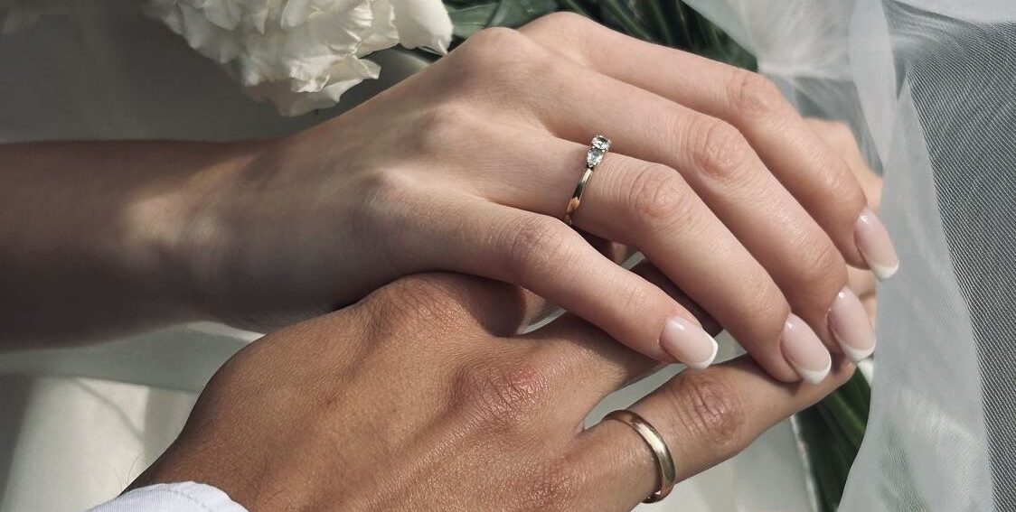 Couple wearing wedding rings symbolizing love and commitment