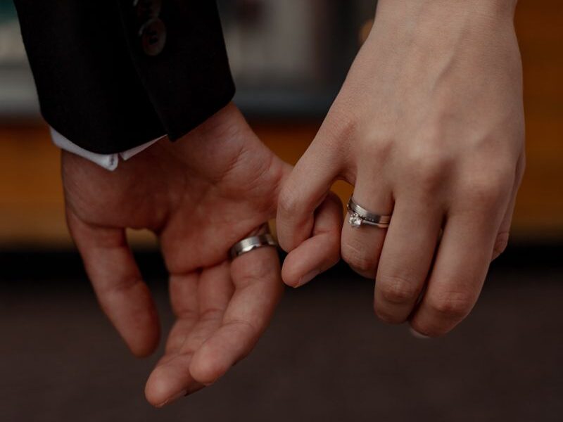 Hands with wedding rings symbolizing love and commitment